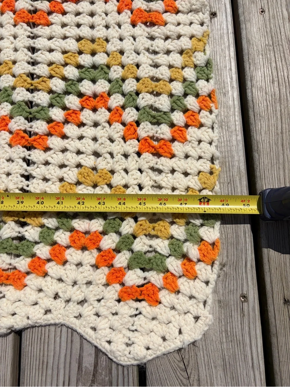 Vintage Crochet Afghan Throw Blanket Chevron Retro 70’s Colors 60 x 40 Scalloped